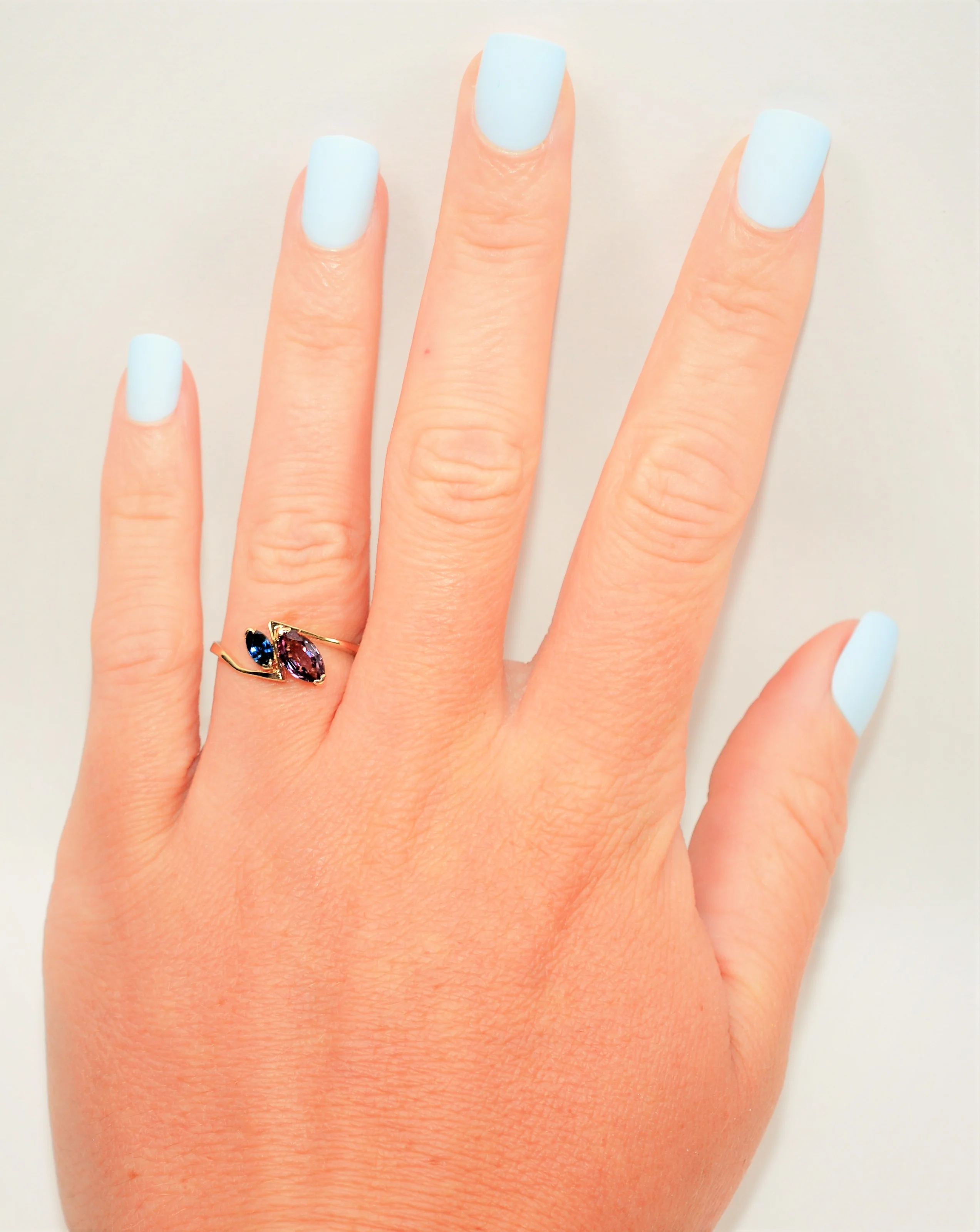 Natural Spinel & Blue Sapphire Ring 14K Solid Gold .75tcw Gemstone Ring Birthstone Ring Multistone Ring Statement Ring Women's Ring Jewelry - Image 2