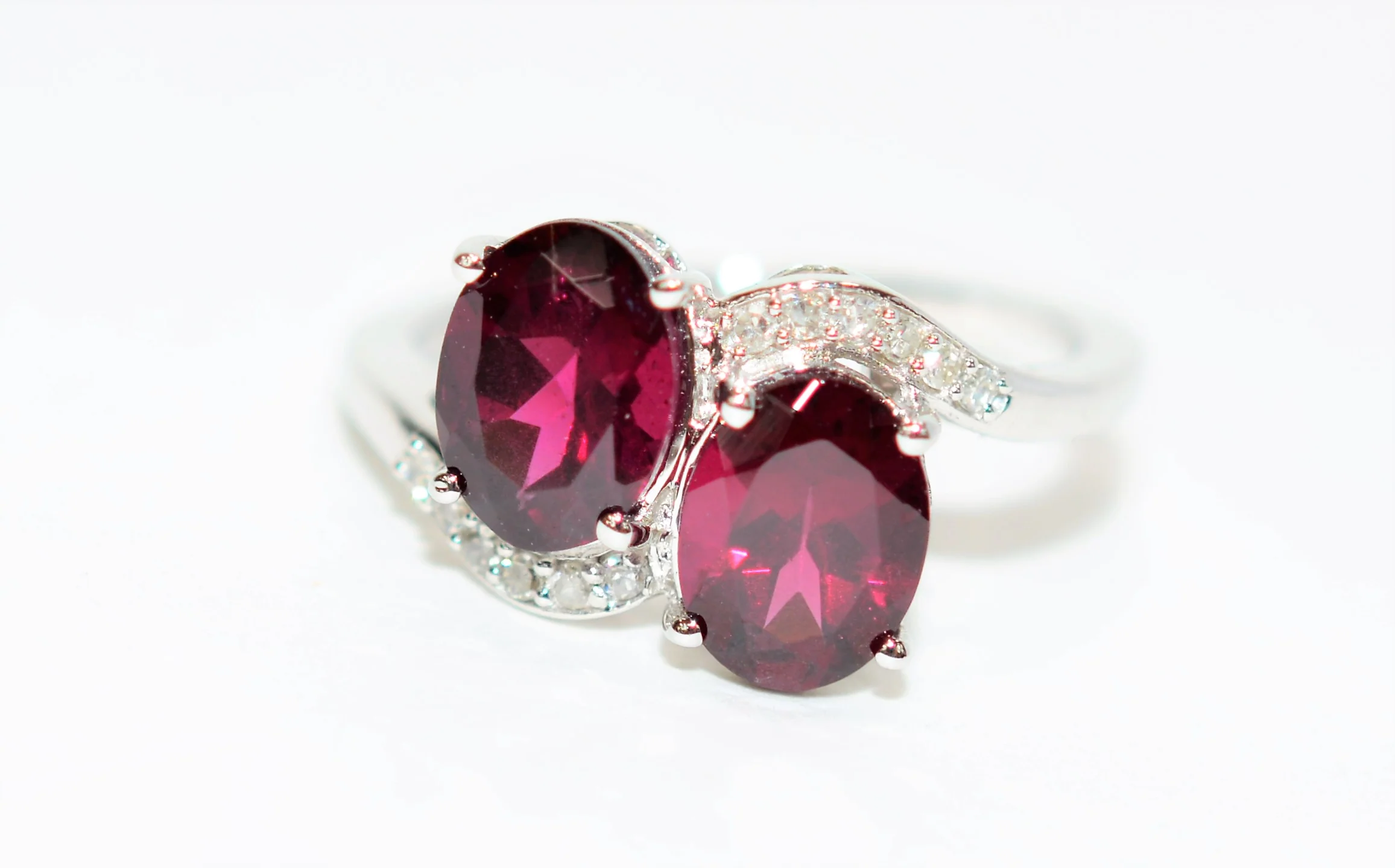 Natural Rubellite & Diamond Ring 10K Solid White Gold 2.72tcw Pink Tourmaline Ring Multistone Ring Statement Ring Cocktail Ring Womens Ring