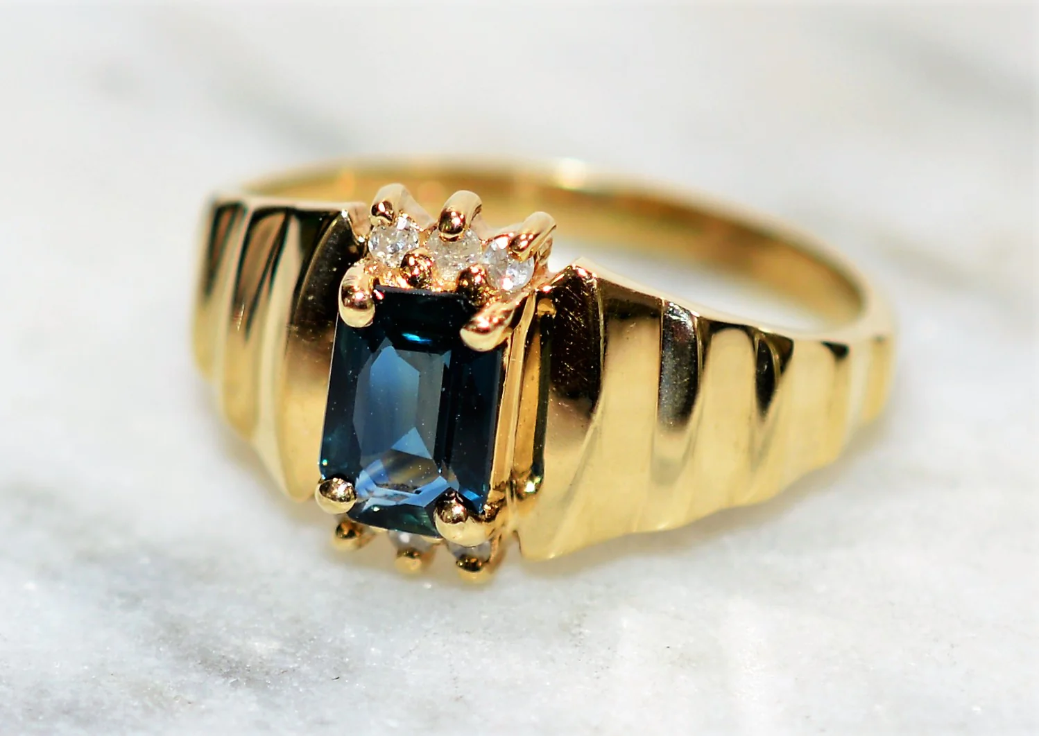 Natural Blue Sapphire & Diamond Ring 10K Solid Gold .74tcw Gemstone Ring Vintage Ring September Birthstone Ring Statement Ring Women's Ring - Image 8