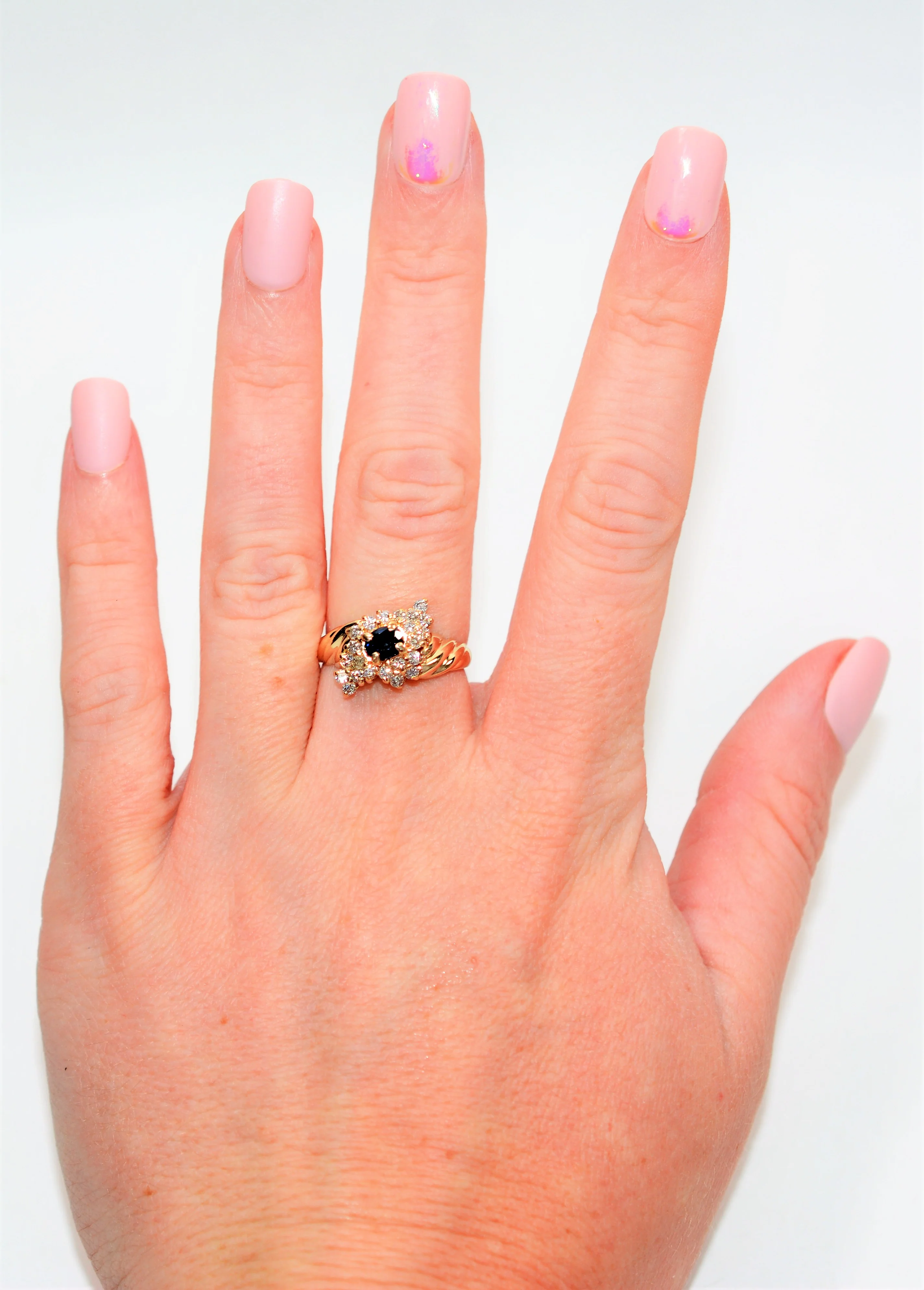 Natural Blue Sapphire & Diamond Ring 14K Solid Gold .76tcw Cluster Ring Vintage Ring Statement Ring September Birthstone Womens Ring Jewelry - Image 2
