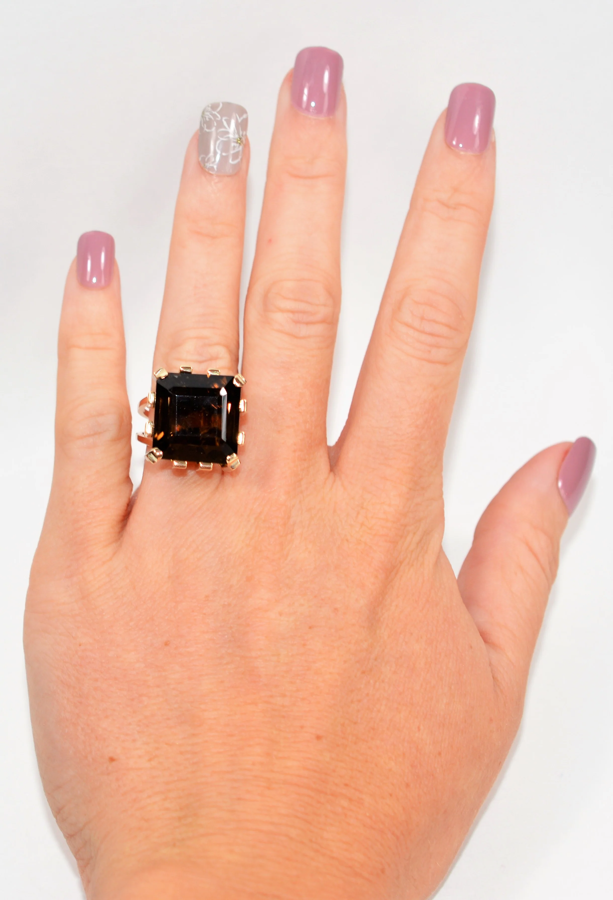 Natural Smoky Quartz Ring 10K Solid Gold 14.59ct Solitaire Ring Smoky Topaz Ring Statement Ring Cocktail Ring Ladies Ring Womens Estate Ring - Image 2