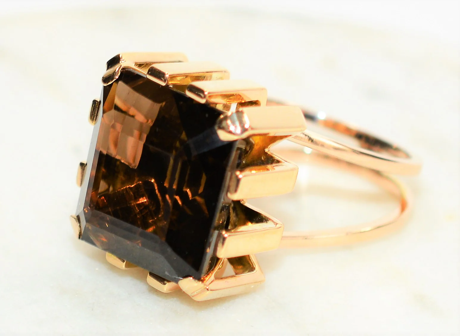 Natural Smoky Quartz Ring 10K Solid Gold 14.59ct Solitaire Ring Smoky Topaz Ring Statement Ring Cocktail Ring Ladies Ring Womens Estate Ring - Image 8