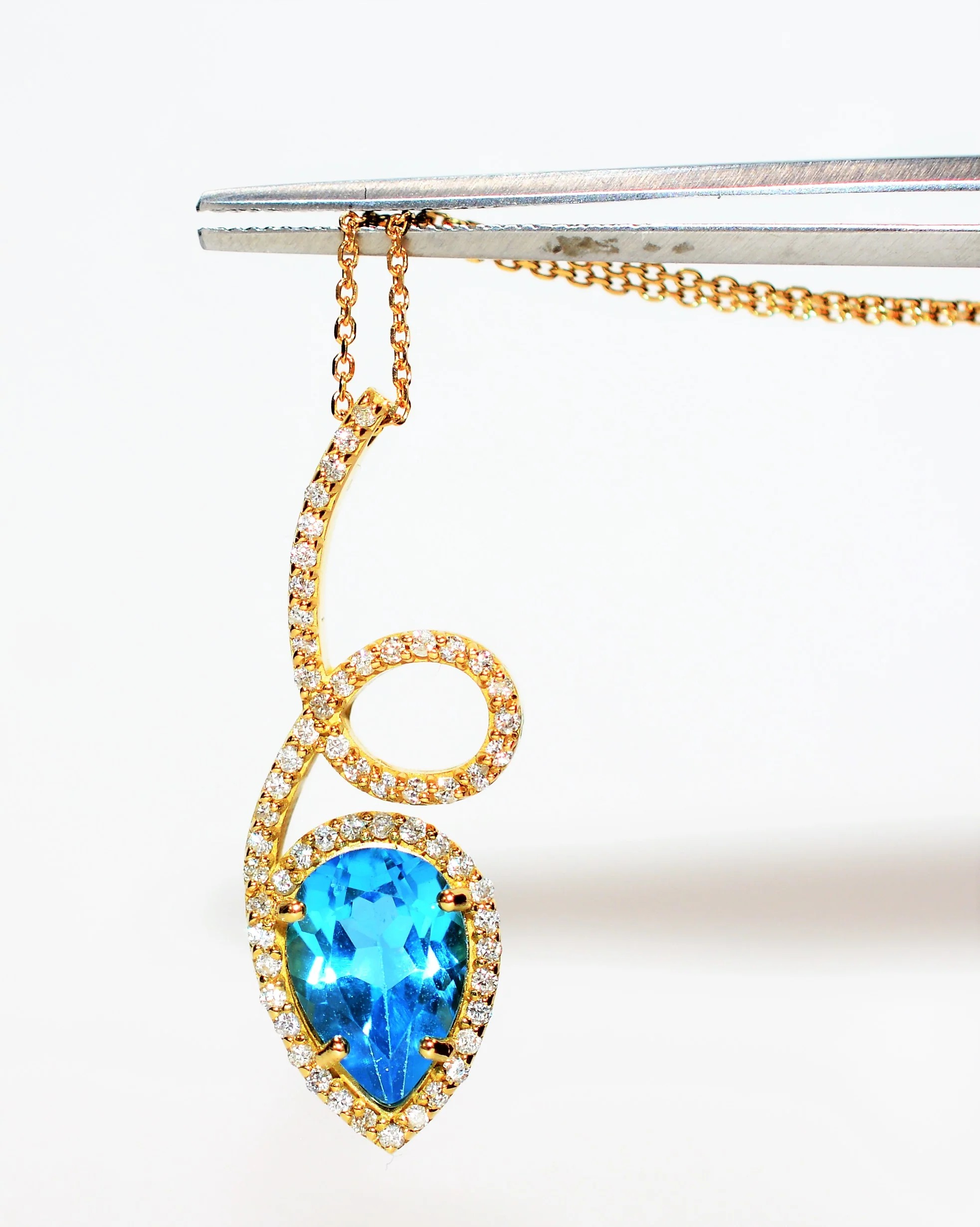 Natural Swiss Blue Topaz & Diamond Necklace 18K Solid Gold 2.60tcw Pendant Necklace Topaz Necklace Birthstone Necklace Statement Necklace - Image 8