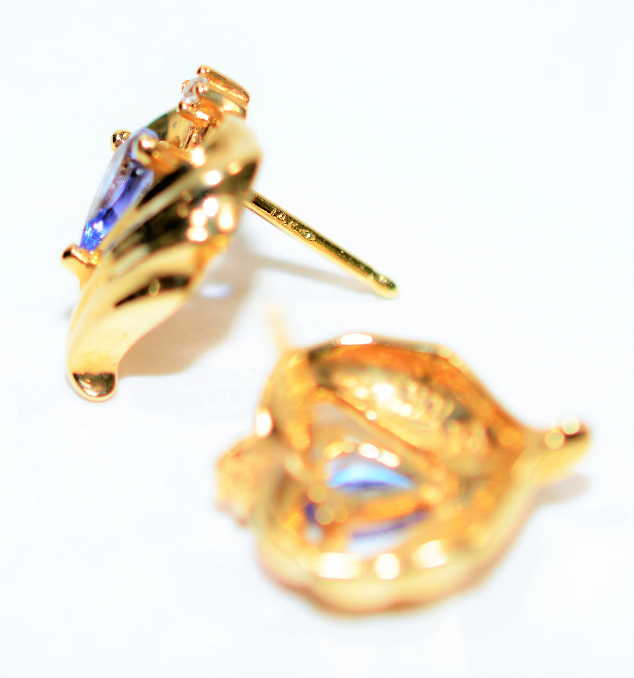 Natural Tanzanite & Diamond Earrings 10K Solid Gold .36tcw Tanzanite Earrings Stud Earrings Statement Earrings Birthstone Women's Earrings - Image 4