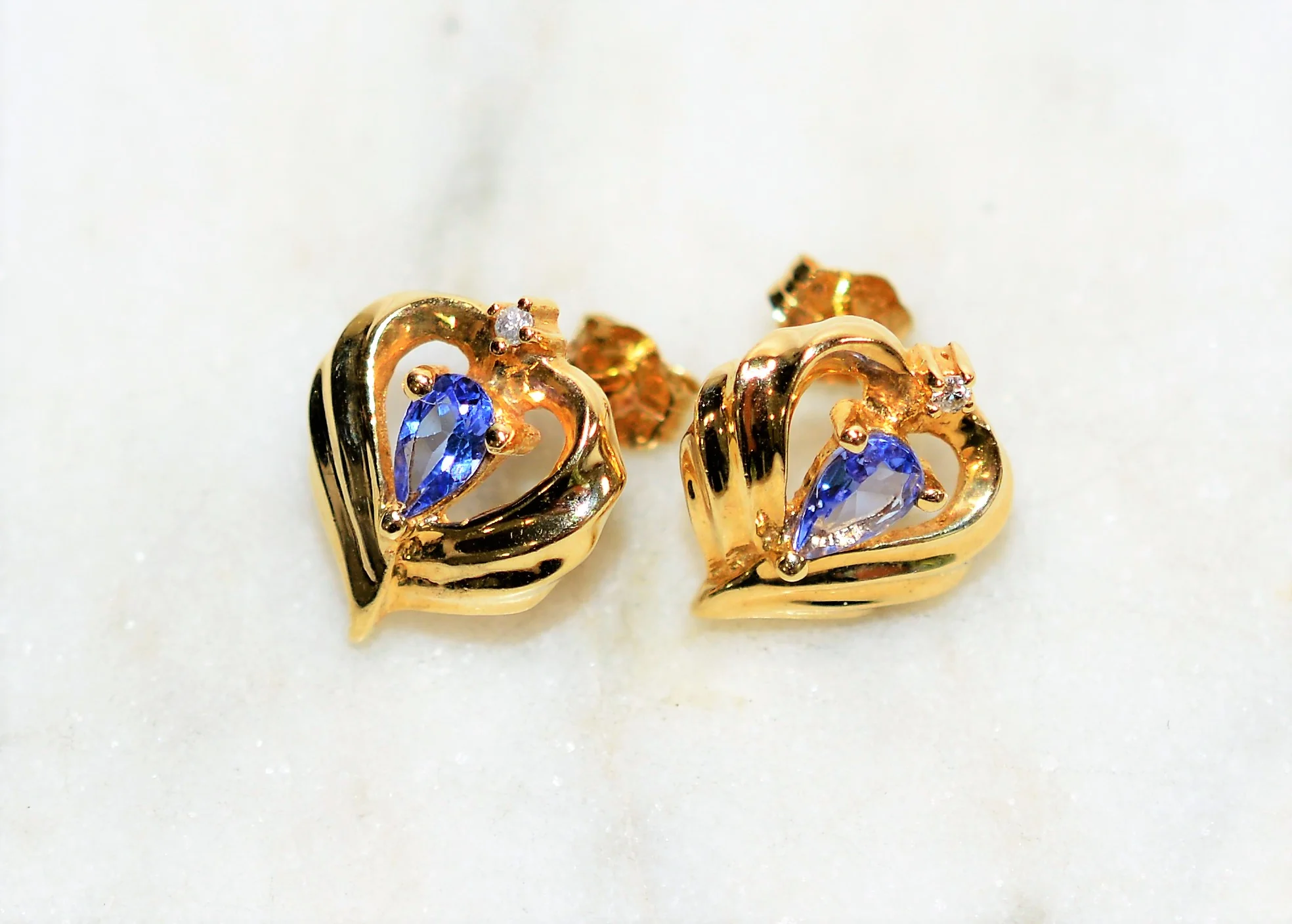 Natural Tanzanite & Diamond Earrings 10K Solid Gold .36tcw Tanzanite Earrings Stud Earrings Statement Earrings Birthstone Women's Earrings - Image 5
