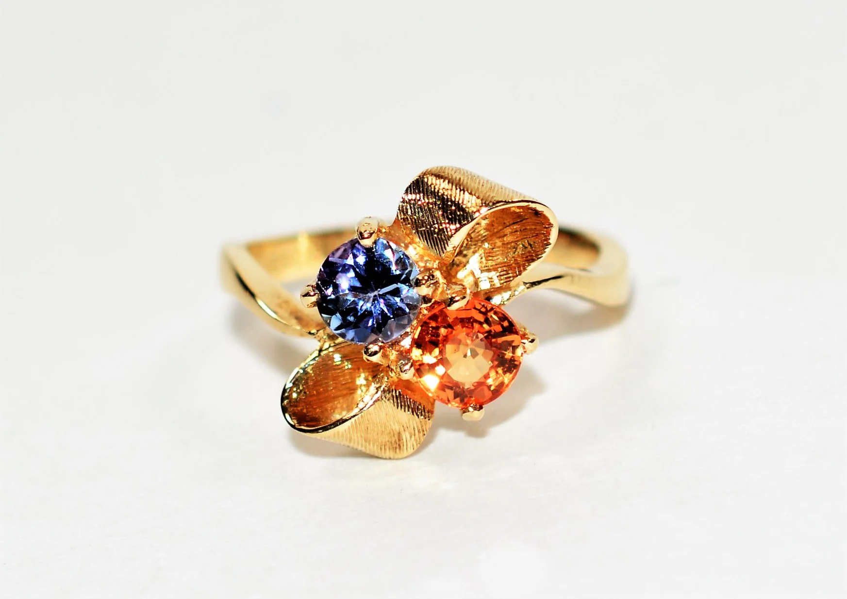 Natural Tanzanite & Padparadscha Sapphire Ring 10K Solid Gold .98tcw Bow Ring Tanzanite Ring Gemstone Ring Multistone Ring Birthstone Ring