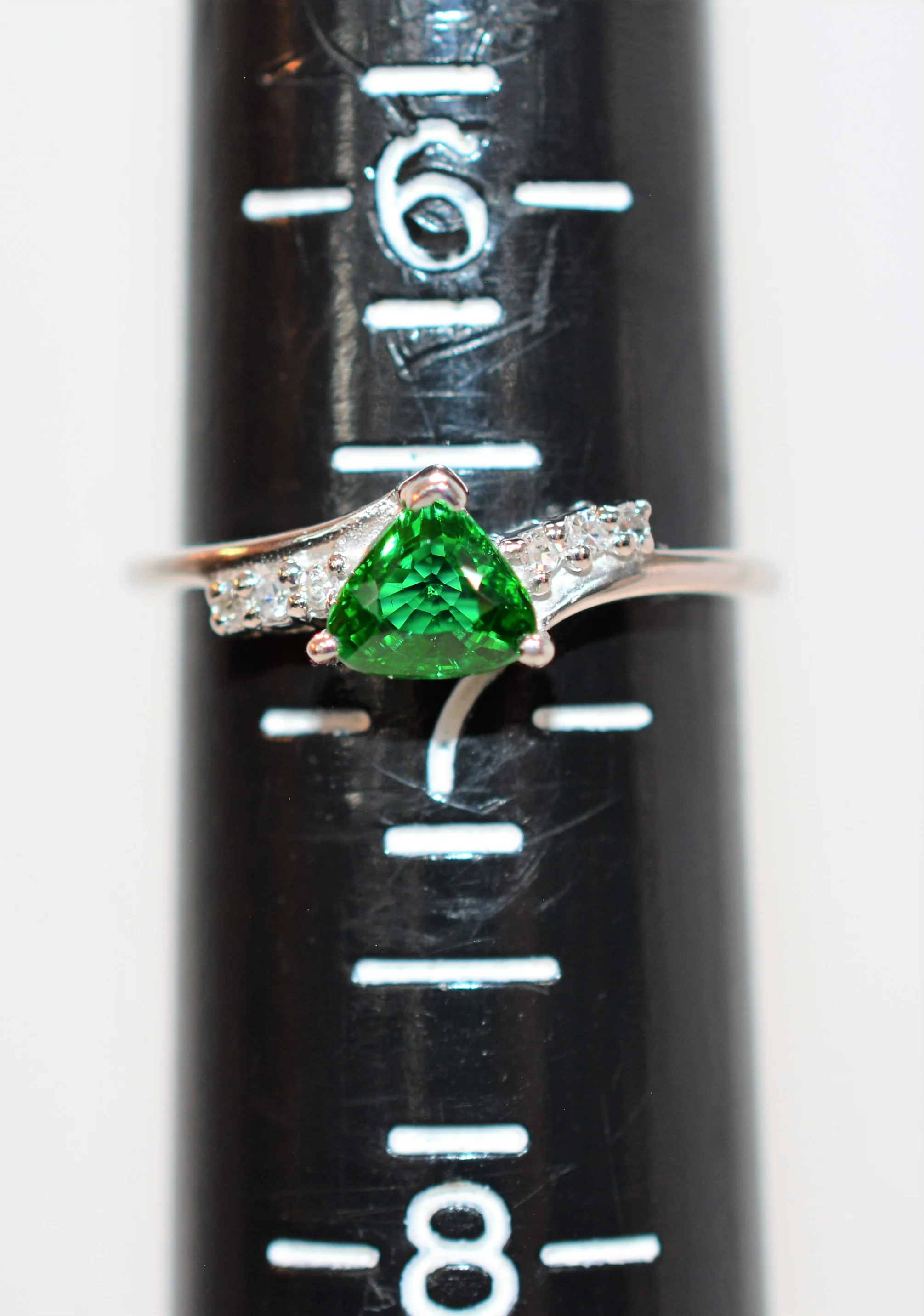 Natural Tsavorite Garnet & Diamond Ring Solid Platinum .75tcw Trillion Ring Green Ring Gemstone Ring Garnet Ring Tsavorite Ring Estate Ring - Image 9