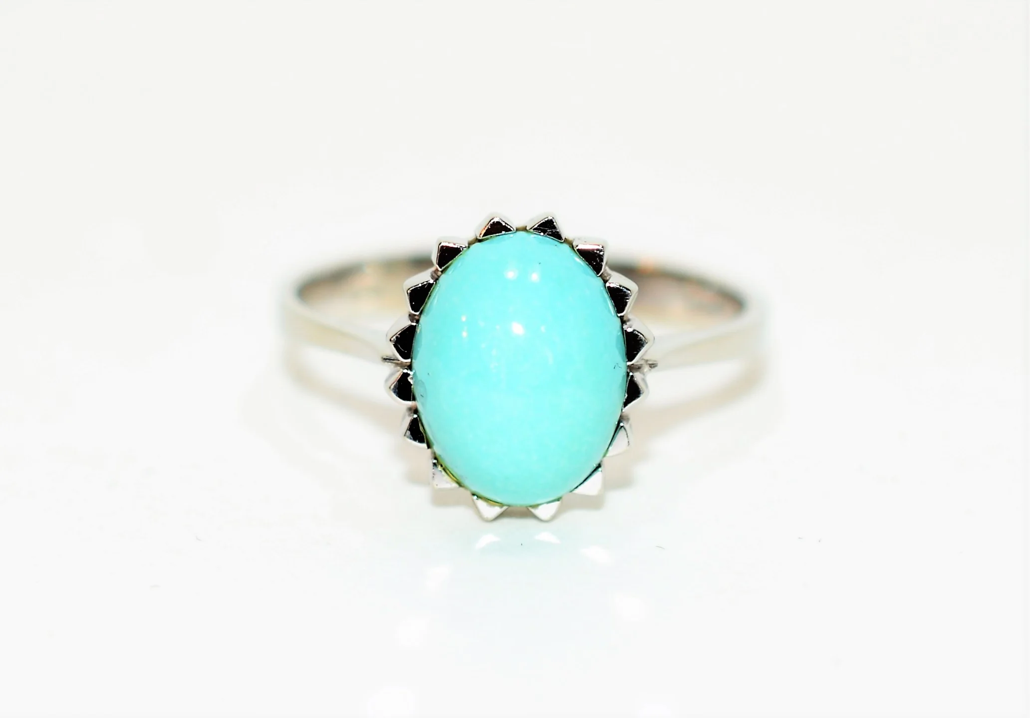 Natural Turquoise Ring 18K Solid White Gold Ring Solitaire Ring Birthstone Ring Blue Ring Cocktail Ring Statement Ring Estate Women's Ring