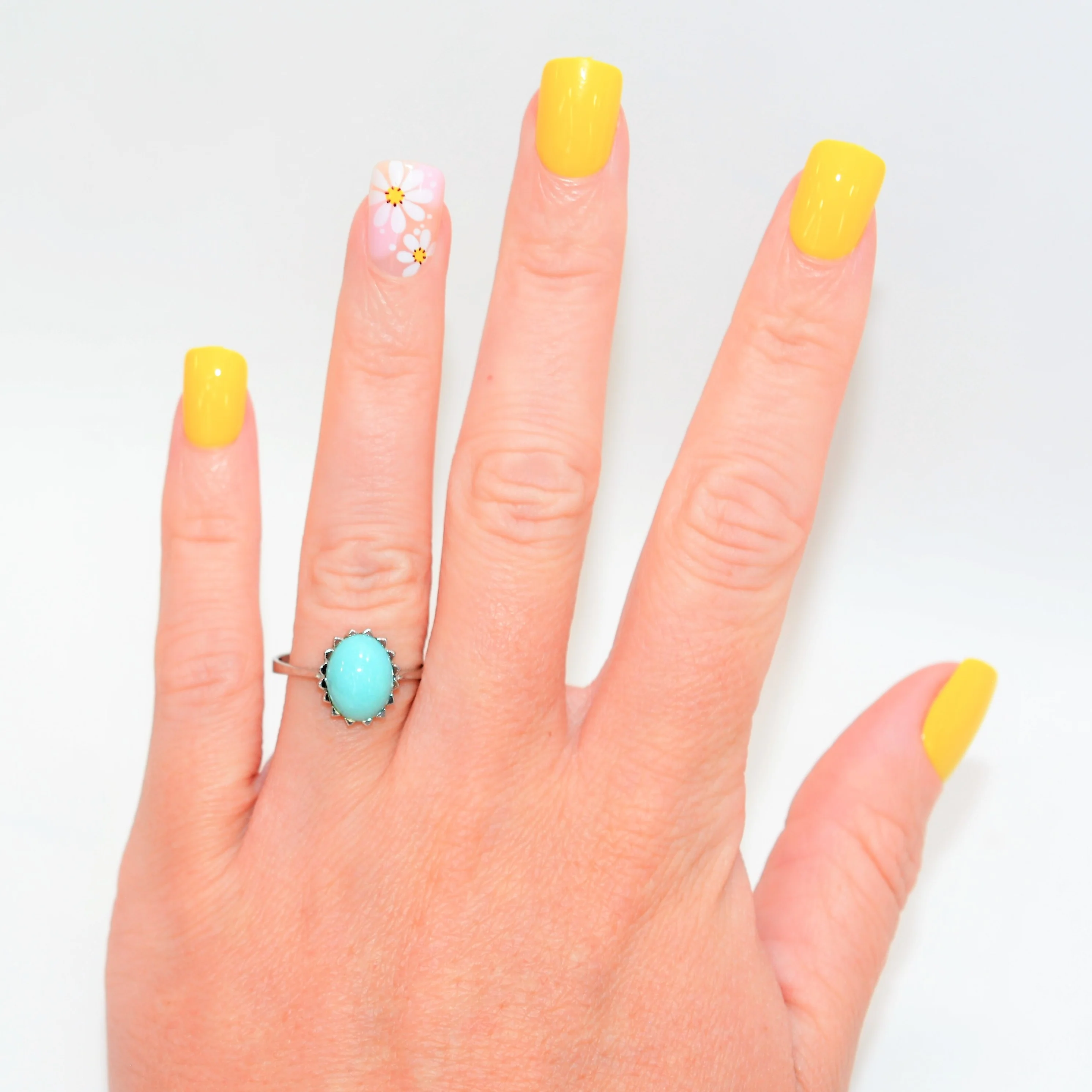 Natural Turquoise Ring 18K Solid White Gold Ring Solitaire Ring Birthstone Ring Blue Ring Cocktail Ring Statement Ring Estate Women's Ring - Image 2