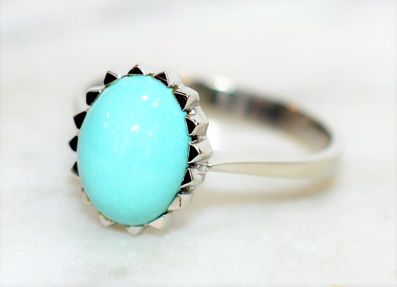 Natural Turquoise Ring 18K Solid White Gold Ring Solitaire Ring Birthstone Ring Blue Ring Cocktail Ring Statement Ring Estate Women's Ring - Image 8
